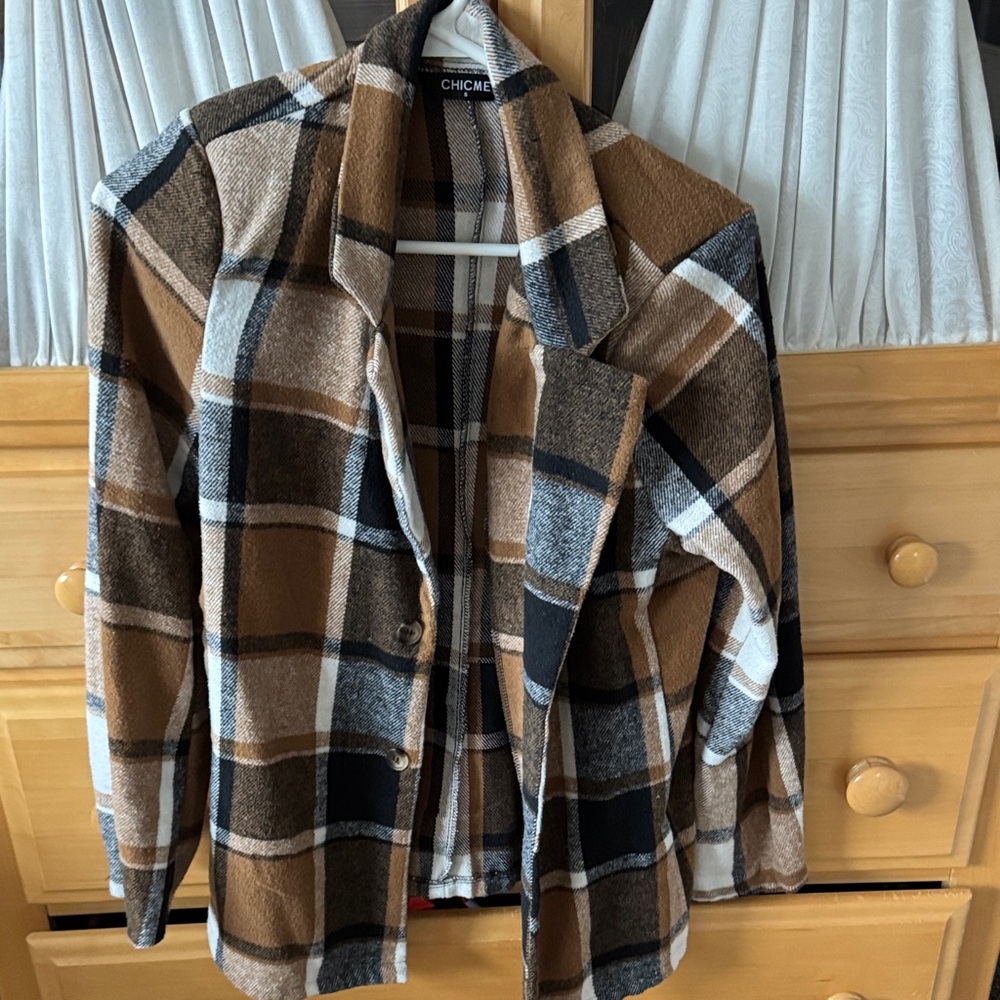 Chicme Women's Plaid Blazer- Brown and Black